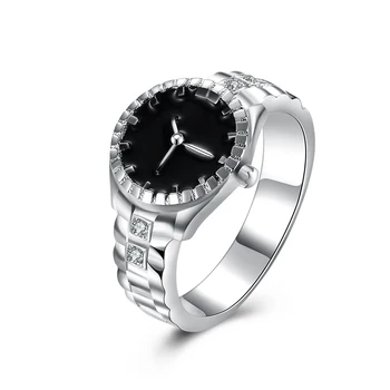 925 Ayar Gümüş Yüzük Kadın erkek kristal siyah saat zarif Moda Parti Hediyeler Kız öğrenci Charm düğün üst Takı