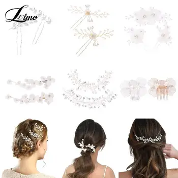 Gümüş Renk Çiçek Saç Tarak Takı Kızlar El Yapımı Alaşım İnci Firkete Saç Tarak Gelin Tiaras Düğün saç aksesuarı Takı