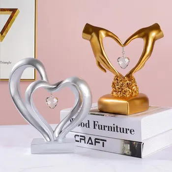 Kalp Eller Heykel Reçine Altın Kalp Eller Dekor, Kalp Eller Heykeli, modern Çift Yatak Odası için Lvoe Centerpiece Oturma Odası