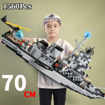 Lego ile uyumlu 1560 pcs Askeri Donanma Gemi Setleri Yapı Taşları WW2 Heavry Tankı Aircrafted Taşıyıcı Ordu tuğla oyuncaklar