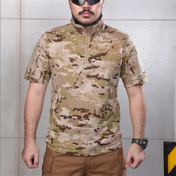 Multicam Tropik Gömlek Çabuk Kuruyan Polyester Standı Yaka Gömlek Açık MTP Ordu Gömlek Eğitim Polis Yürüyüş T-Shirt