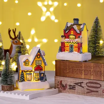 Reçine Noel Köy Evleri parlayan Noel kabin ev LED ışıkları ile yeni yıl 2023 Natale dekoratif
