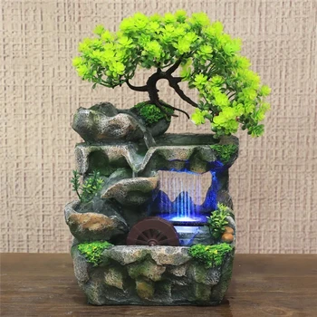 Su çeşmesi iç mekan ev dekoru Masaüstü Küçük Rockery Simülasyon Ağacı Akan Su Reçine Feng Shui Süsler ile led ışık