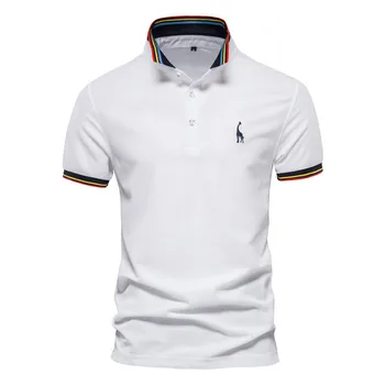 Yaz Polo T shirt Erkekler İçin Nakış Rahat Kısa Kollu Golf polo gömlekler Homme Beyaz Ropa Hombre Yüksek Kaliteli Giysiler Erkekler Yeni
