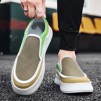 Yeşil kanvas ayakkabılar Erkekler Moda Nefes Sokak Giyim Flats Ayakkabı Yürüyüş Sneakers Kaykay Ayakkabı Dayanıklı Zapatos Hombre