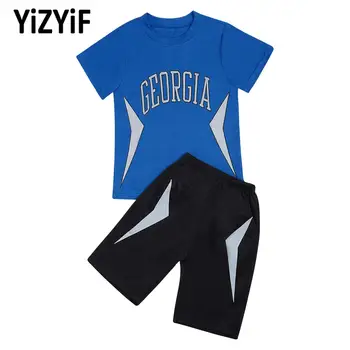 Çocuk Erkek Rahat Eşofman Egzersiz Spor İki parçalı T-shirt + Şort Koşu Setleri Nefes Kıyafetler Spor Basketbol Takım Elbise